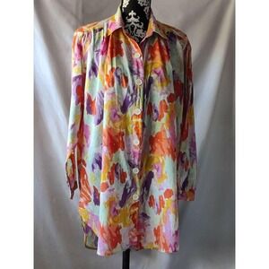 Summer Oasis Longline Long Sleeve Button Shirt‎ Blouse Top Womens Size Medium